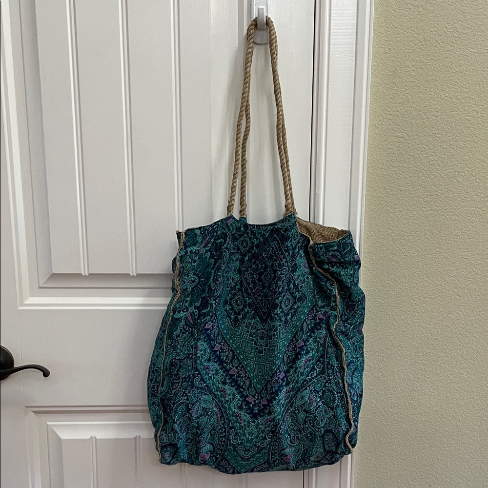 KARMA HIGHWAY Teal Paisley Rope-Handle Tote Bag Hippie Chic